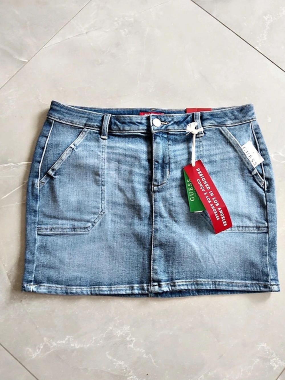 GUESS Penny Eco Denim Skirt Denim Utility Mini Skirt in Blue Size 8 NWT